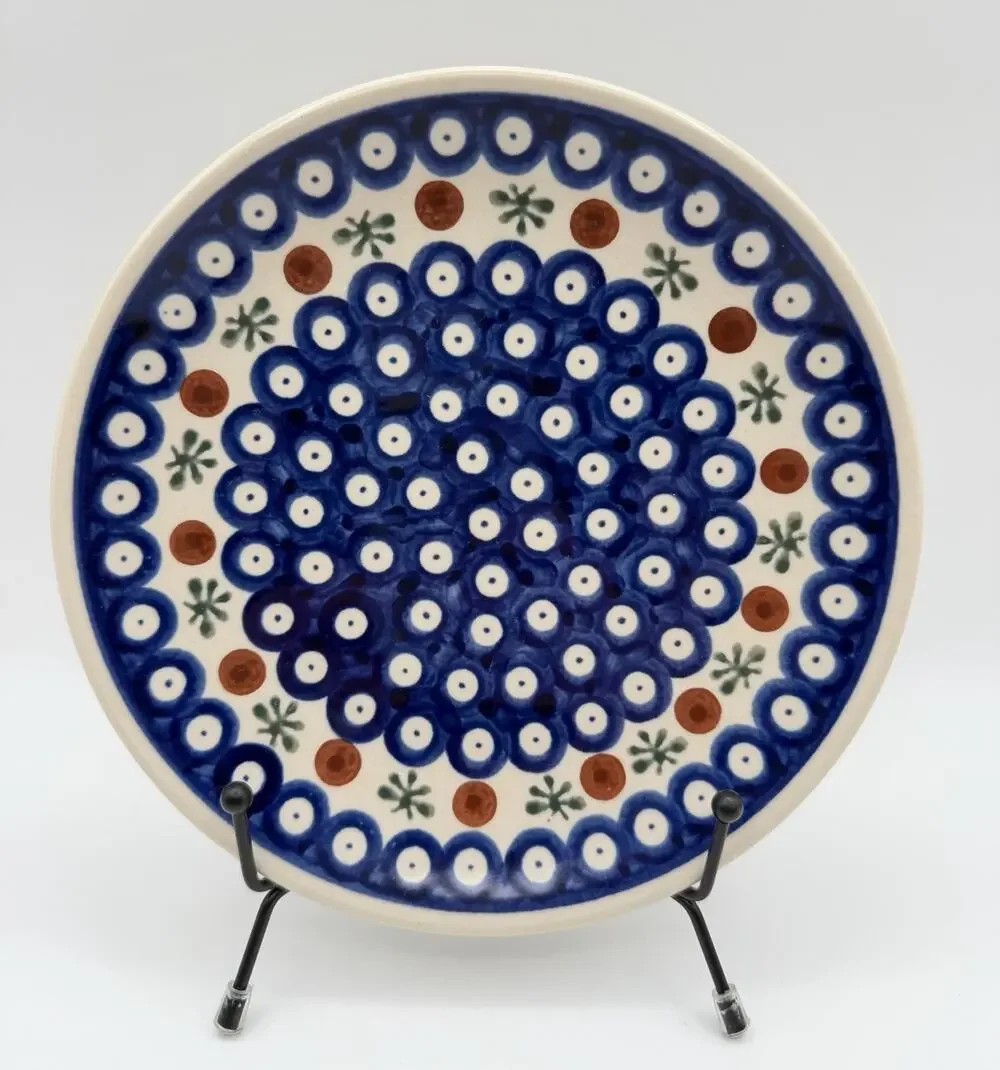 Boleslawiec Polish Pottery Mosquito Peacock Blue Dessert Salad Plate 7.5” Poland